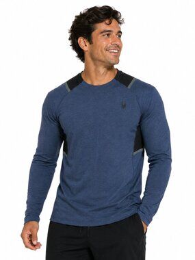 Spyder Compression Shirt Mens M Blue Long Sleeve Athletic Base Layer Gym